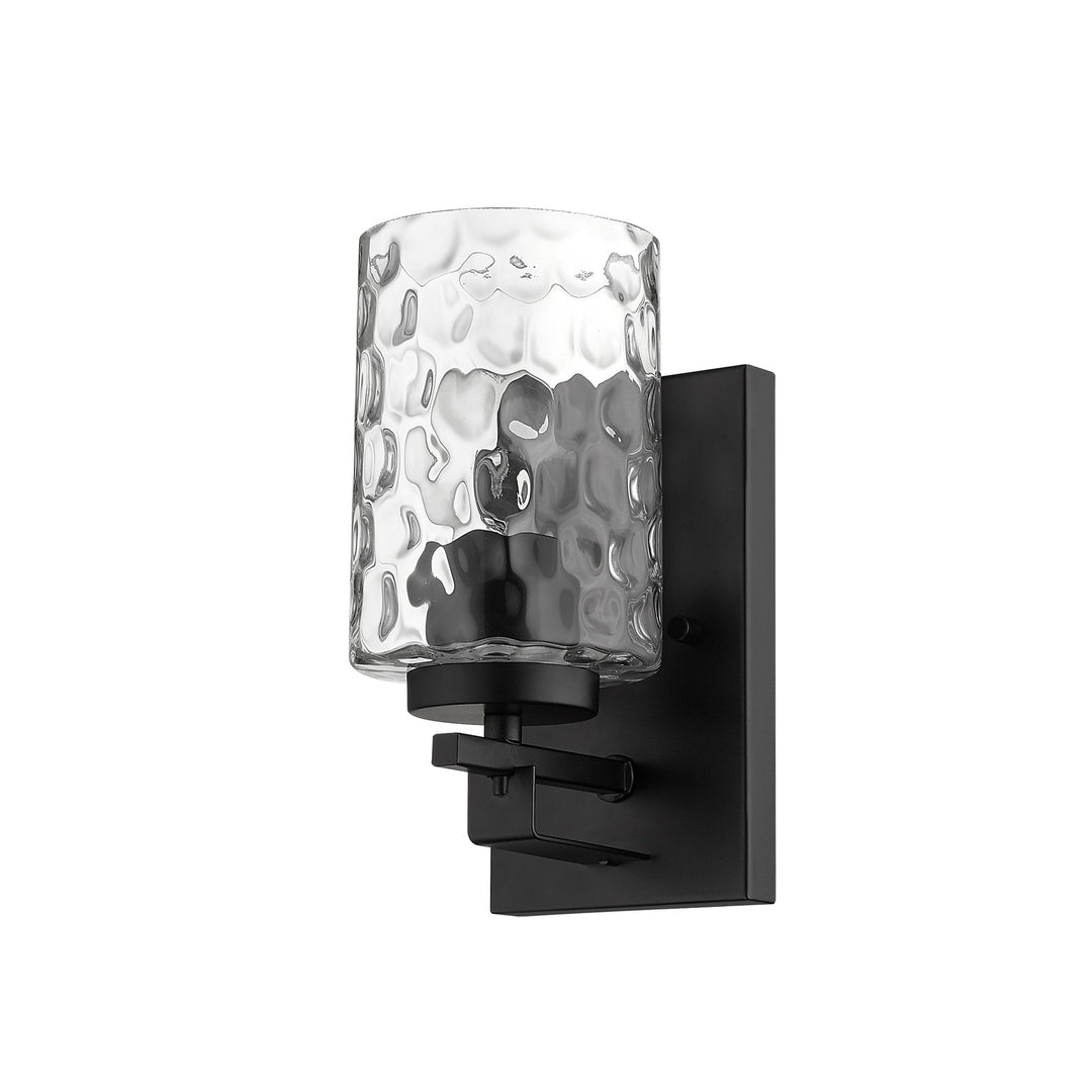 Black Metal and Pebbled Glass Wall Sconce