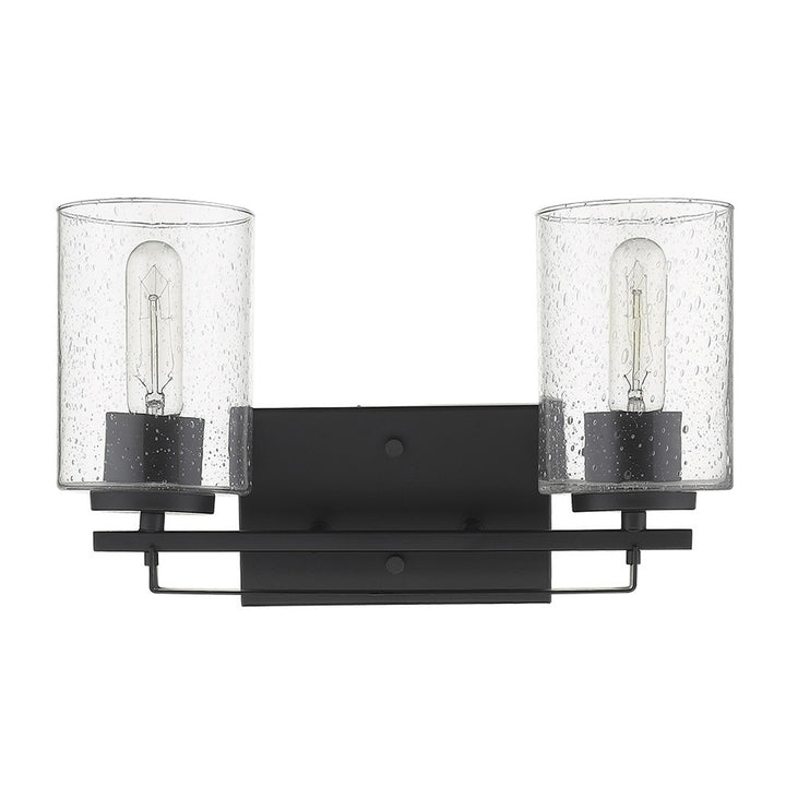 Black Metal and Textured Glass Two Light Wall Sconce