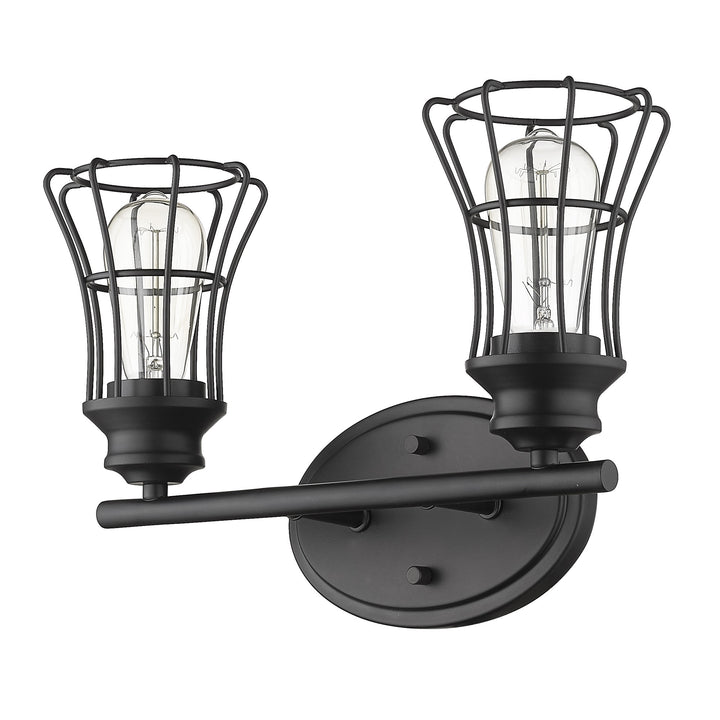 Two Light Matte Black Cage Wall Sconce