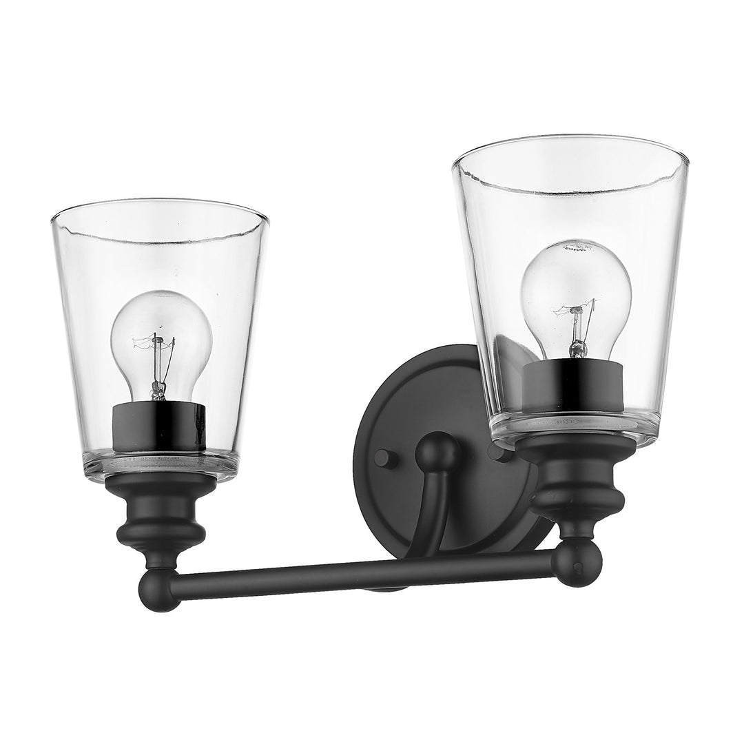 Two Light Matte Black Glass Shade Wall Sconce