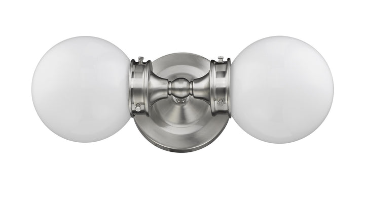 Two Light Silver Wall Sconce with Round Frosted Glass Shade