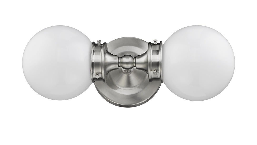 Two Light Silver Wall Sconce with Round Frosted Glass Shade