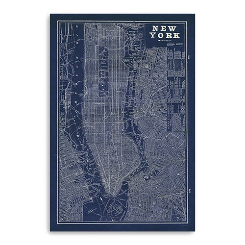 24" x 16" Indigo and White Aerial New York Map Canvas Wall Art