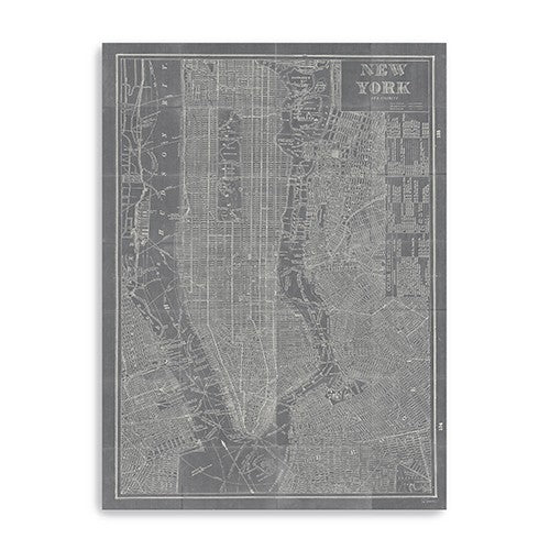 24" x 16" Gray and White Aerial New York Map Canvas Wall Art