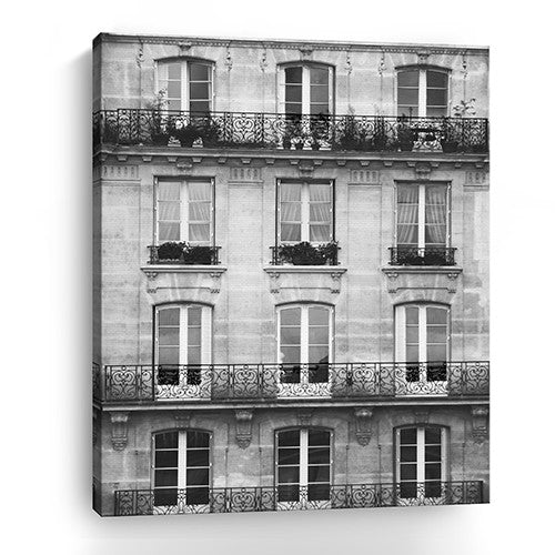 20" x 16" Balcony View Black and White Photo Real Canvas Wall Art