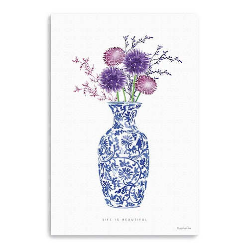 48" x 32" Blue and White Life Floral Vase Canvas Wall Art