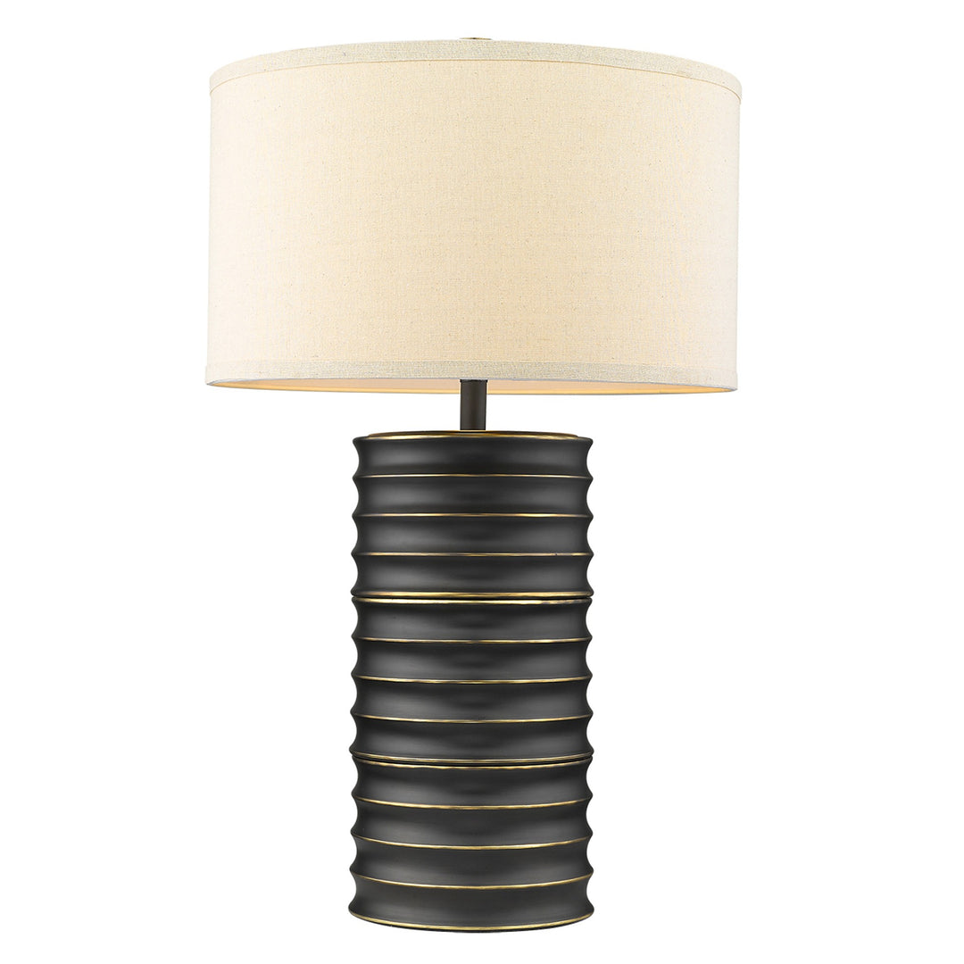 29" Black Ceramic Column Table Lamp With Off White Drum Shade