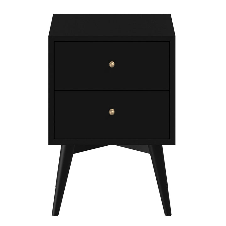 Black Century Modern Wood 2 Drawer Nightstand