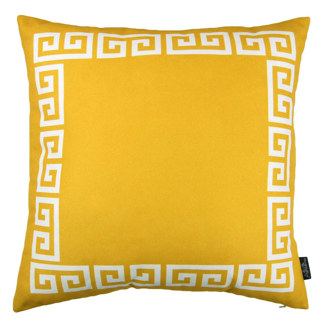 Yellow and White Greek Key Bordered Throw Pillow