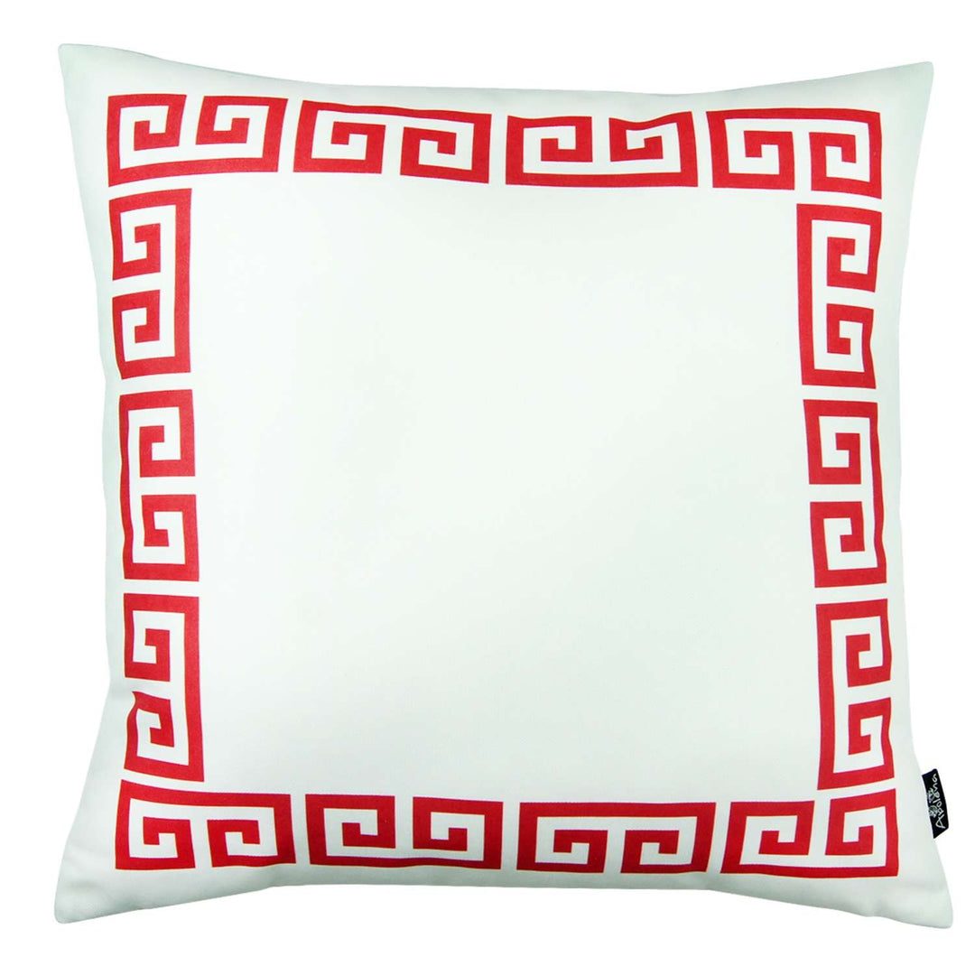 Red and White Greek Key Classic Throw Pillow