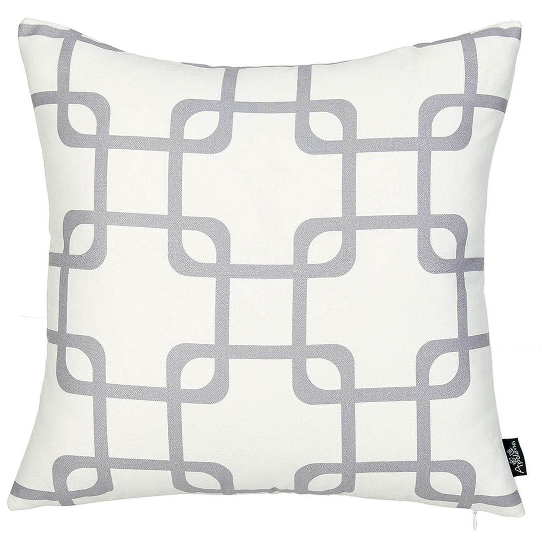 Gray and White Grid Geometric Throw Pillow