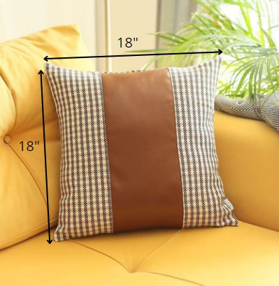 Brown Houndstooth Faux Leather Strap Throw Pillow