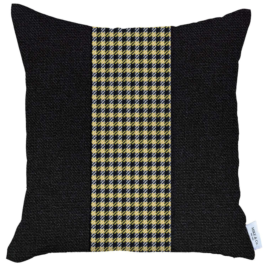 Black and Yellow Houndstooth Throw Pillow