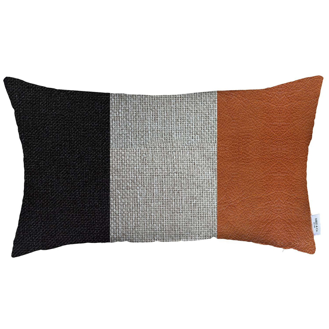 Tricolored Faux Leather Lumbar Throw Pillow