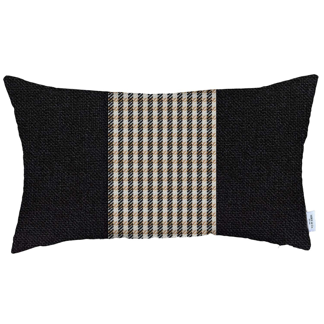 Tan and Black Houndstooth Lumbar Throw Pillow