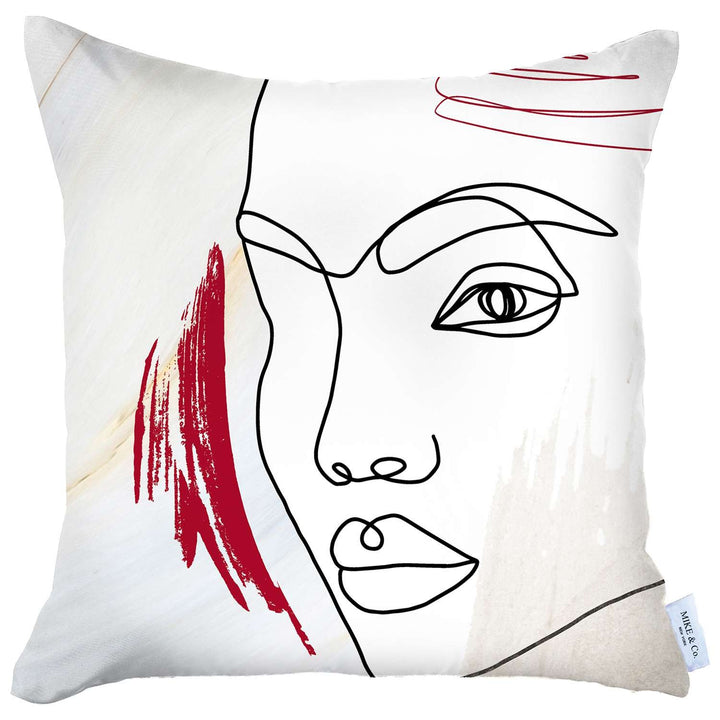 White Printed Face Boho Chic Throw Pillow