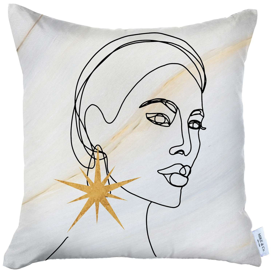 White Portrait Printed Decorative Throw Pillow