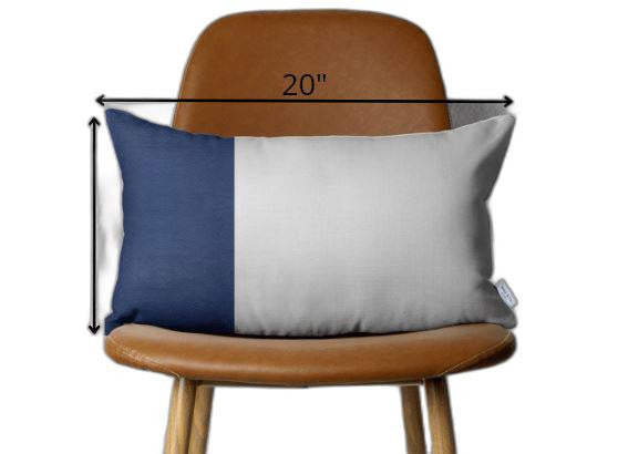 Two Toned White and Navy Leather Lumbar Pillow