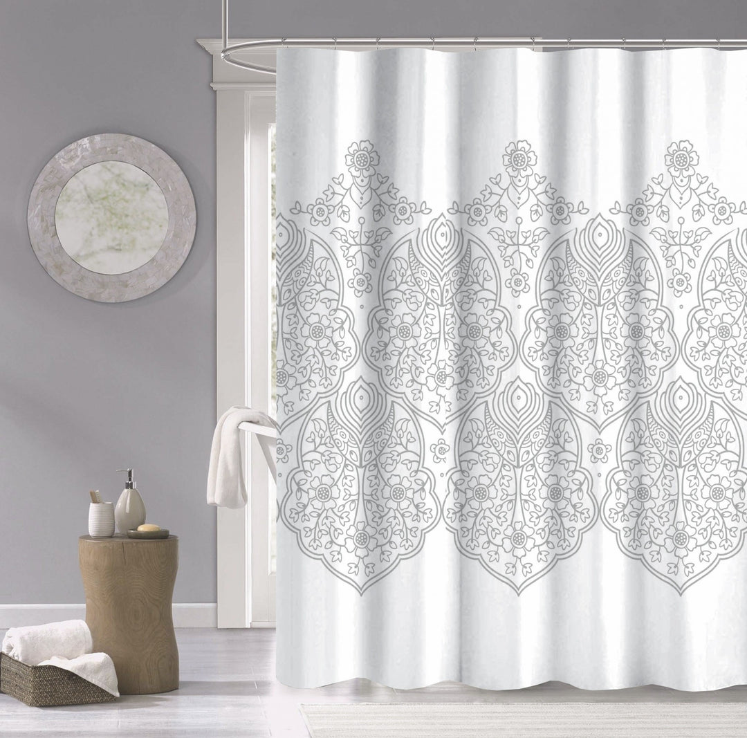 Silver Decorative Medallion Shower Curtain