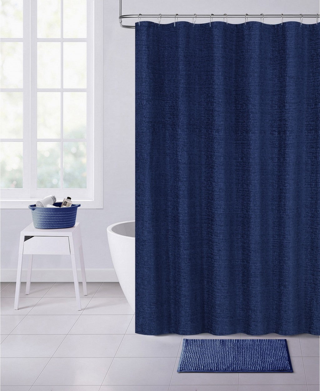 Navy Blue Soft Textured Shower Curtain