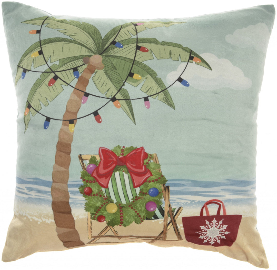 Aloha Christmas Palm Tree Light Up Throw Pillow