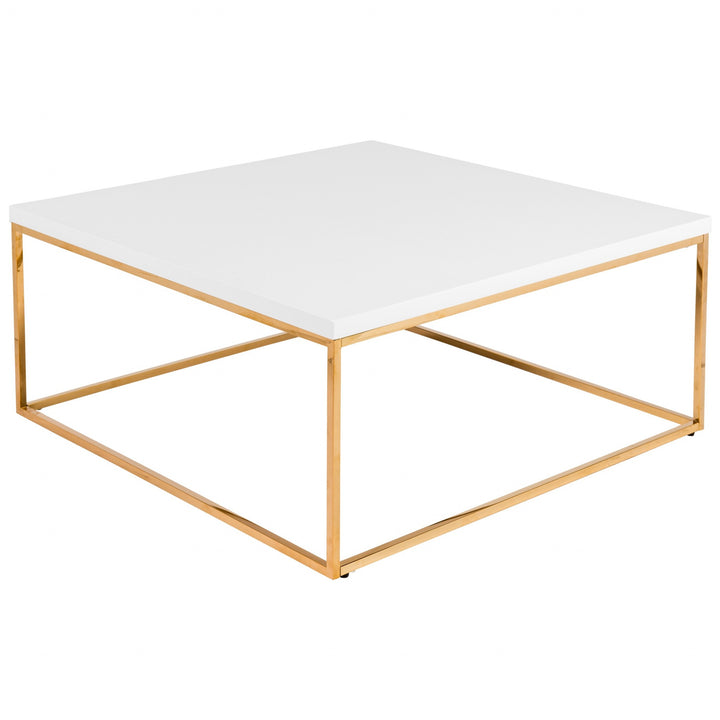 35" Gold And White Manufactured Wood And Metal Square Coffee Table