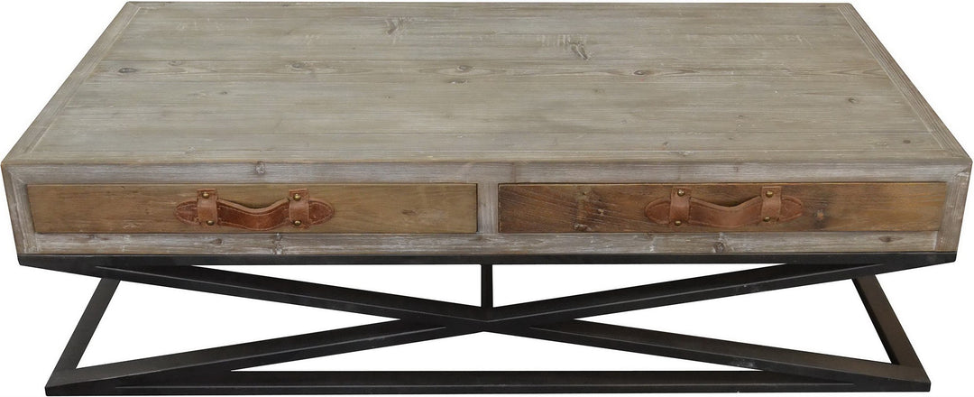 Rustic Handcrafted Natural Wood and Iron Coffee Table