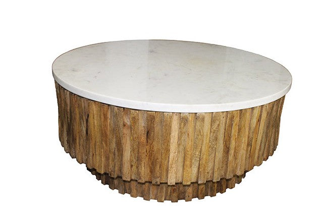 Round Marble Top and Wooden Strips Coffee Table