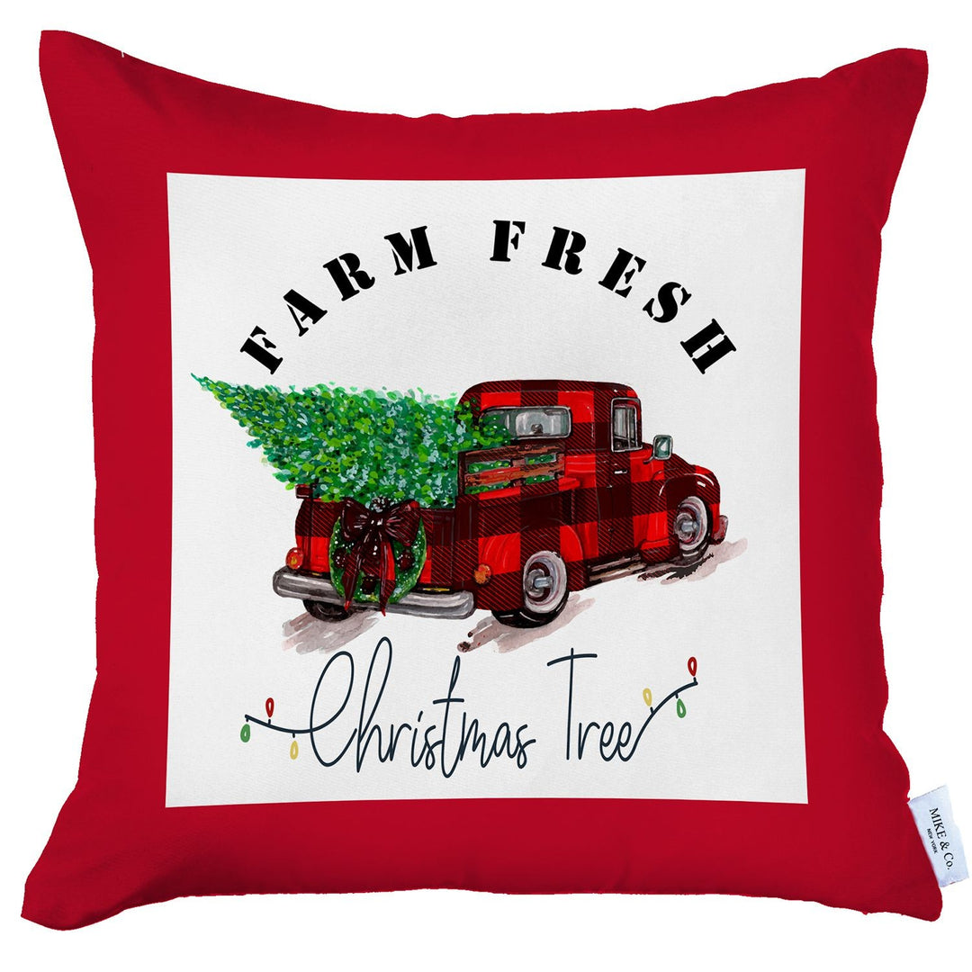 Christmas Buffalo Check Pick Up Truck Pillow Cover