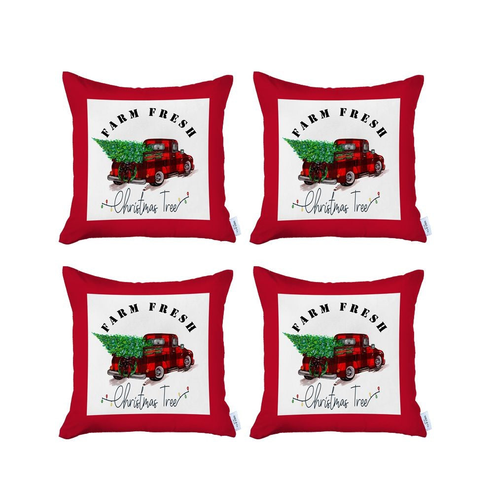 Set of 4 Christmas Buffalo Check Pick Up Truck Pillow Covers