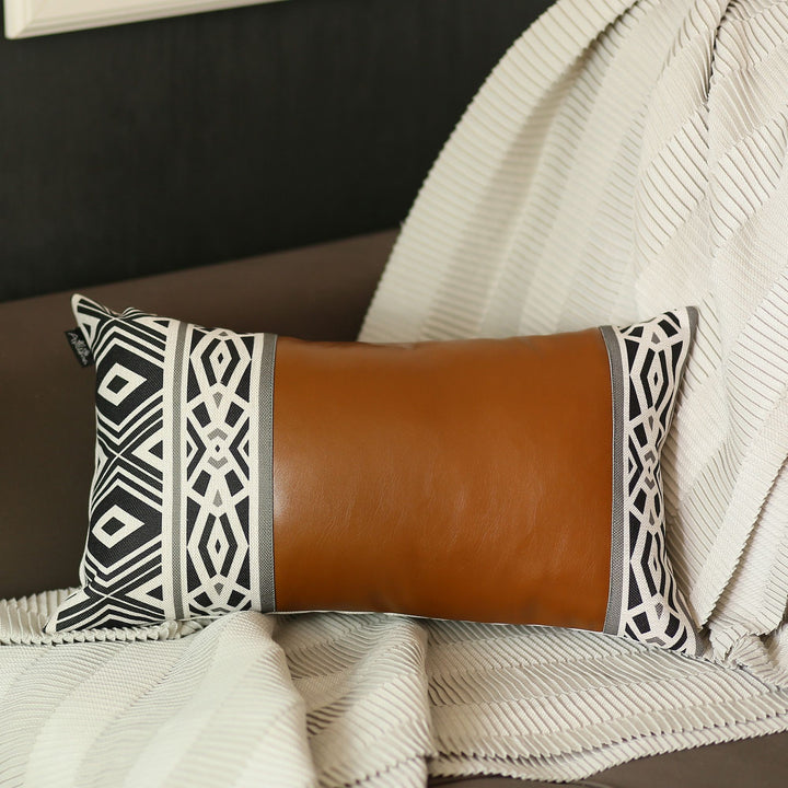 Set of 2 Brown Boho Faux Leather Throw Pillows