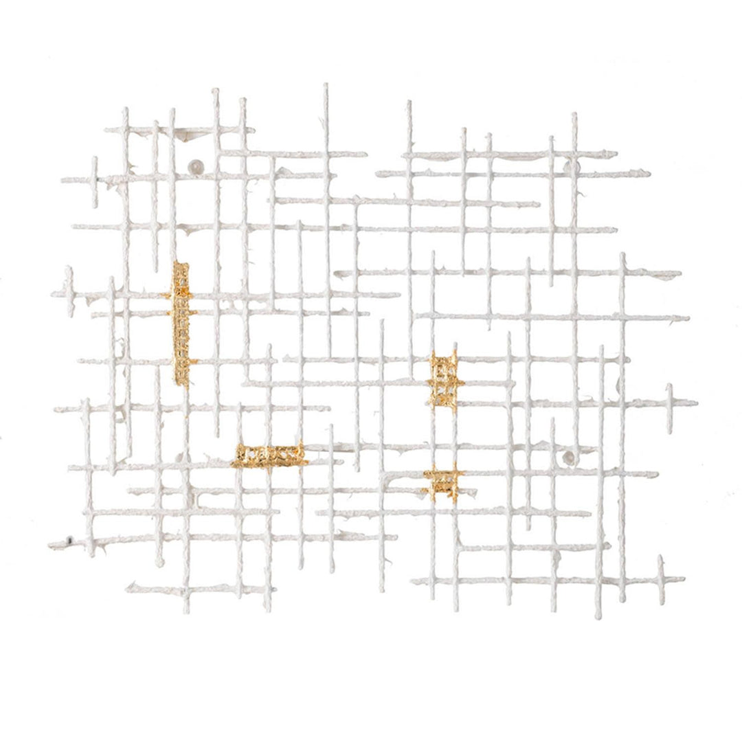 Contemporary Large White and Gold Geo Grid Wall Art