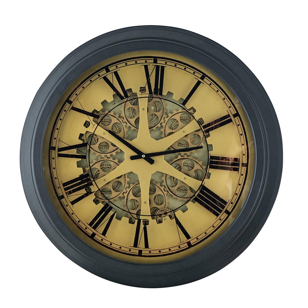 Black and Copper Exposed Gears Round Wall Clock