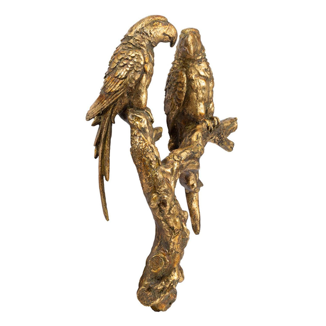 Antiqued Gold Parrots Sculpture