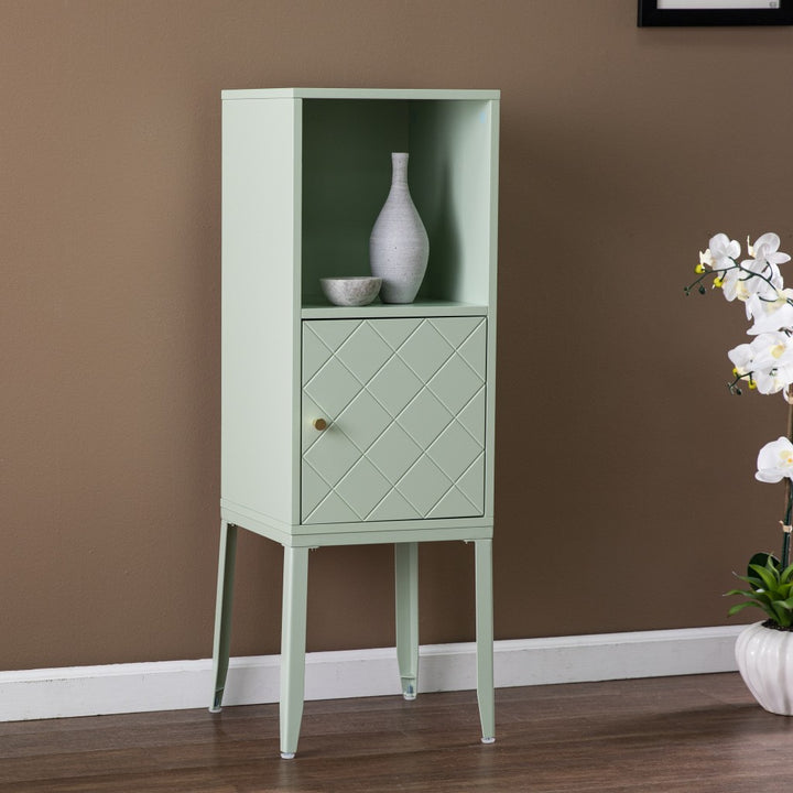 Pale Green Crosshatch Accent Storage Cabinet