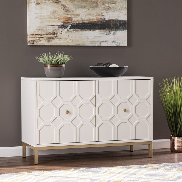 White and Gold Moroccan Dynasty Two Door Accent Cabinet