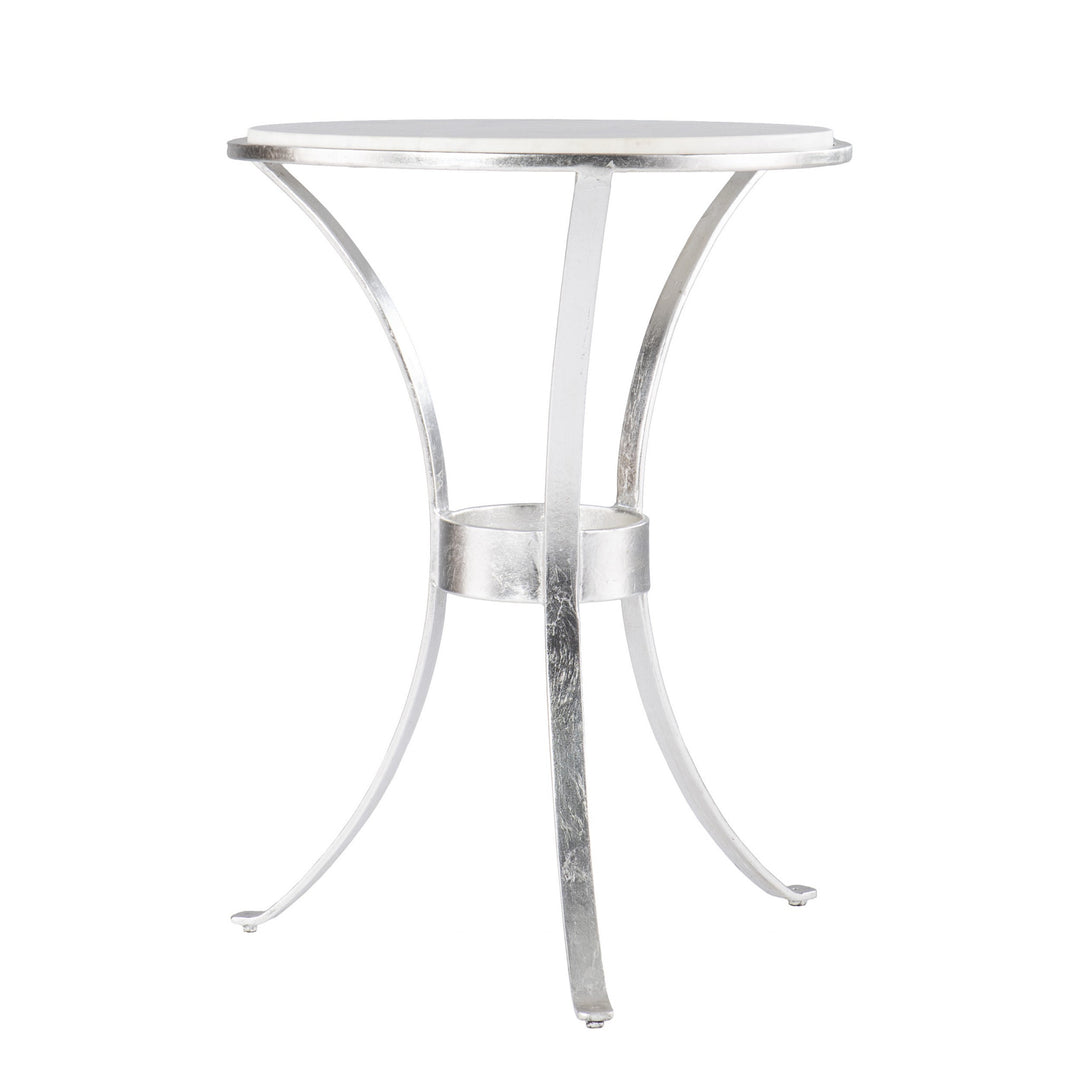 23" Silver And White Marble Curvy Leg Round End Table