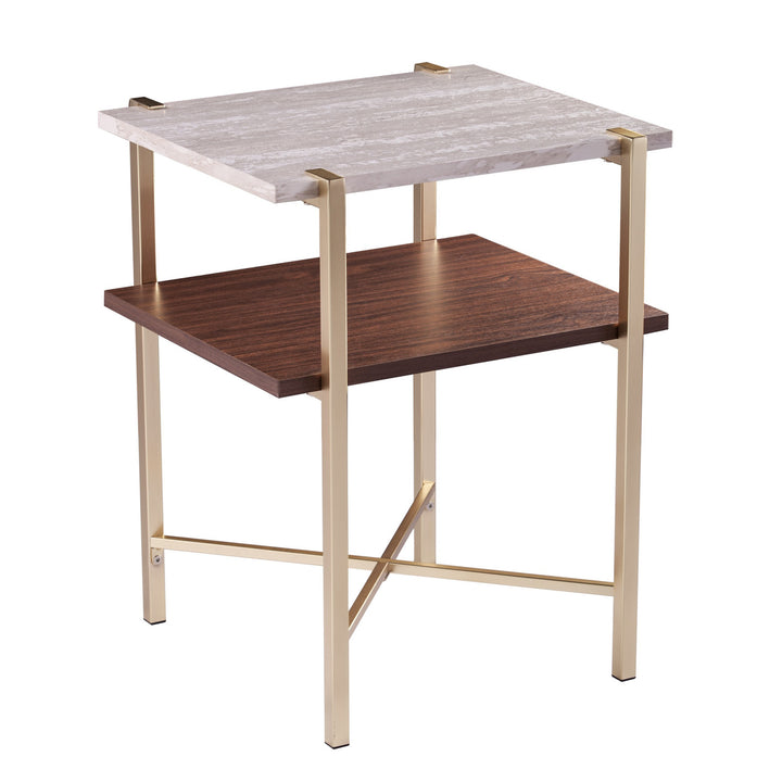 24" Brass Manufactured Wood And Iron Square End Table With Shelf