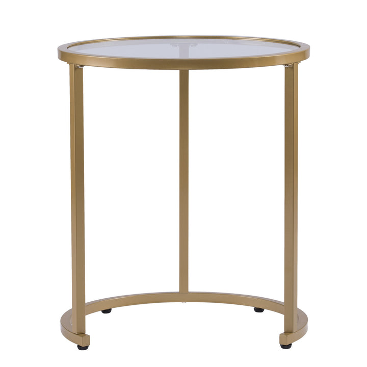 Set Of Two 23" Gold Glass And Steel Round Nested Tables