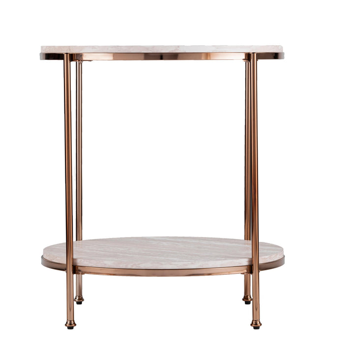 24" Champagne Faux Marble And Iron Round End Table With Shelf