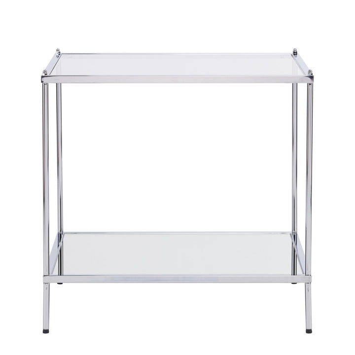 22" Chrome Glass And Iron Square Mirrored End Table