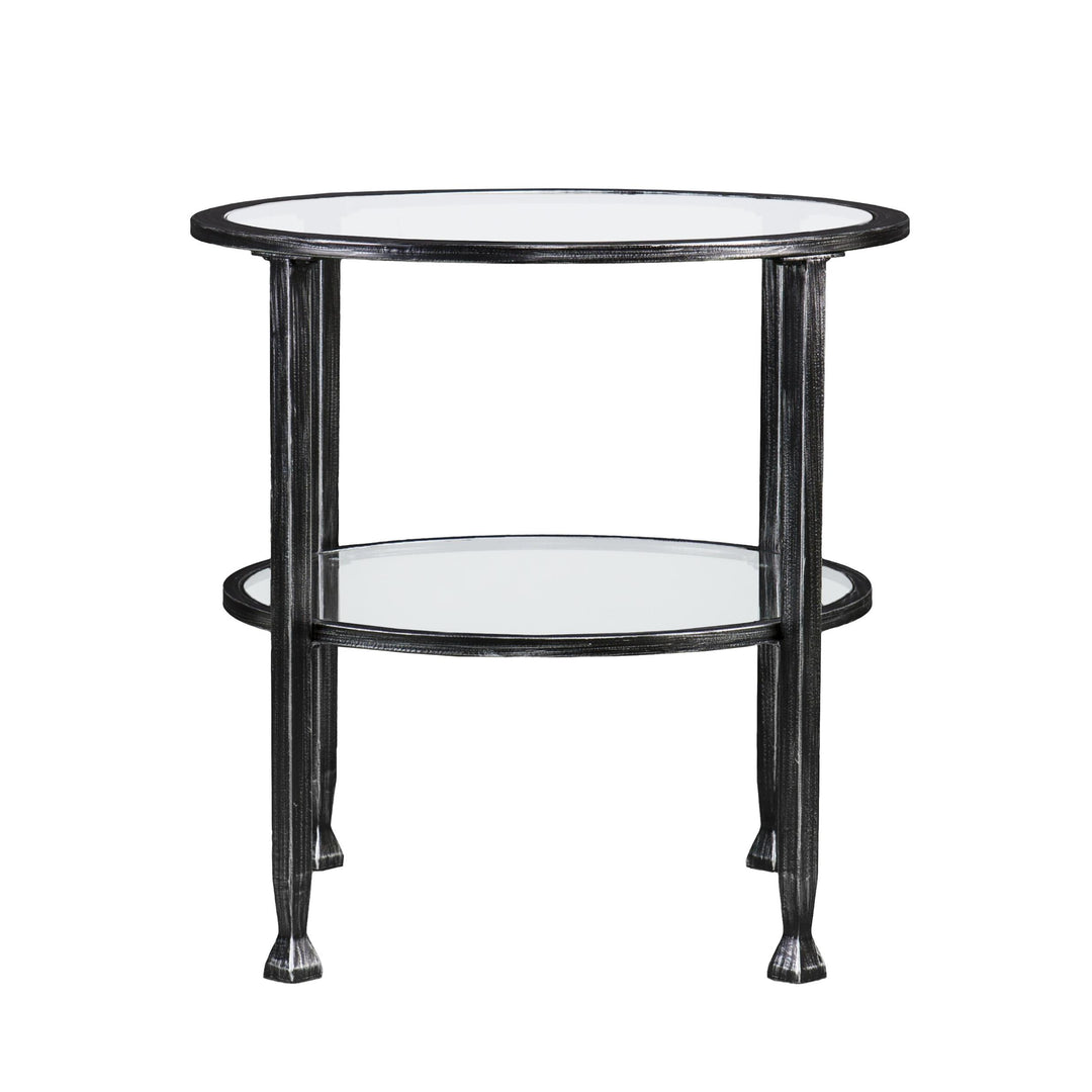 24" Black Glass And Iron Round End Table