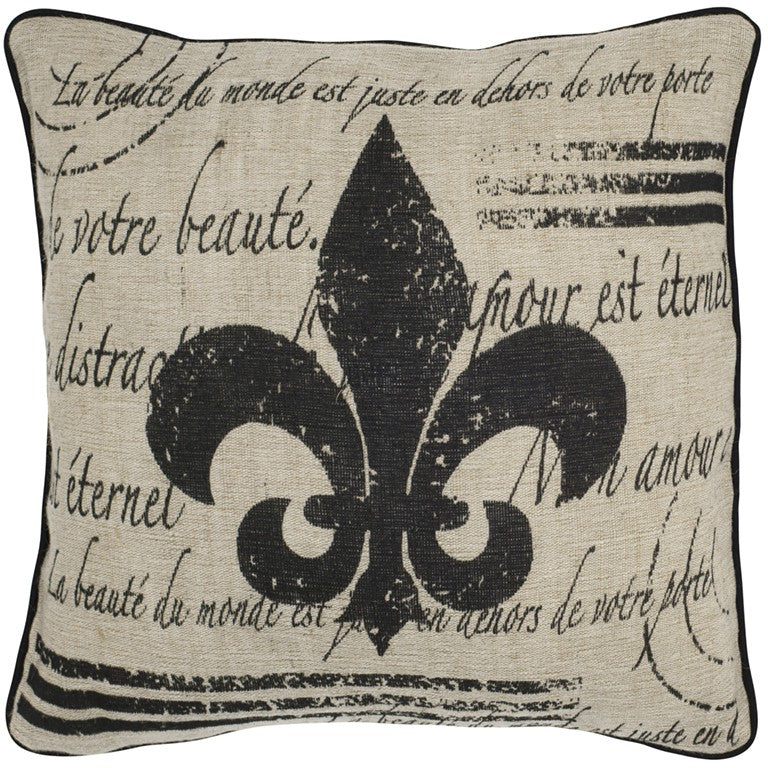 Tan Black Fleur De Lis Down Filled Throw Pillow