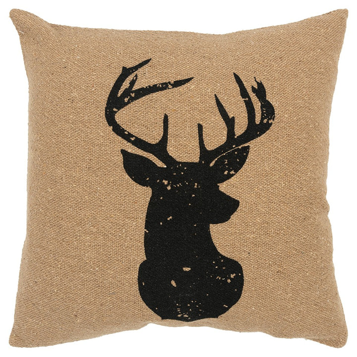 Tan Black Distressed Reindeer Throw Pillow