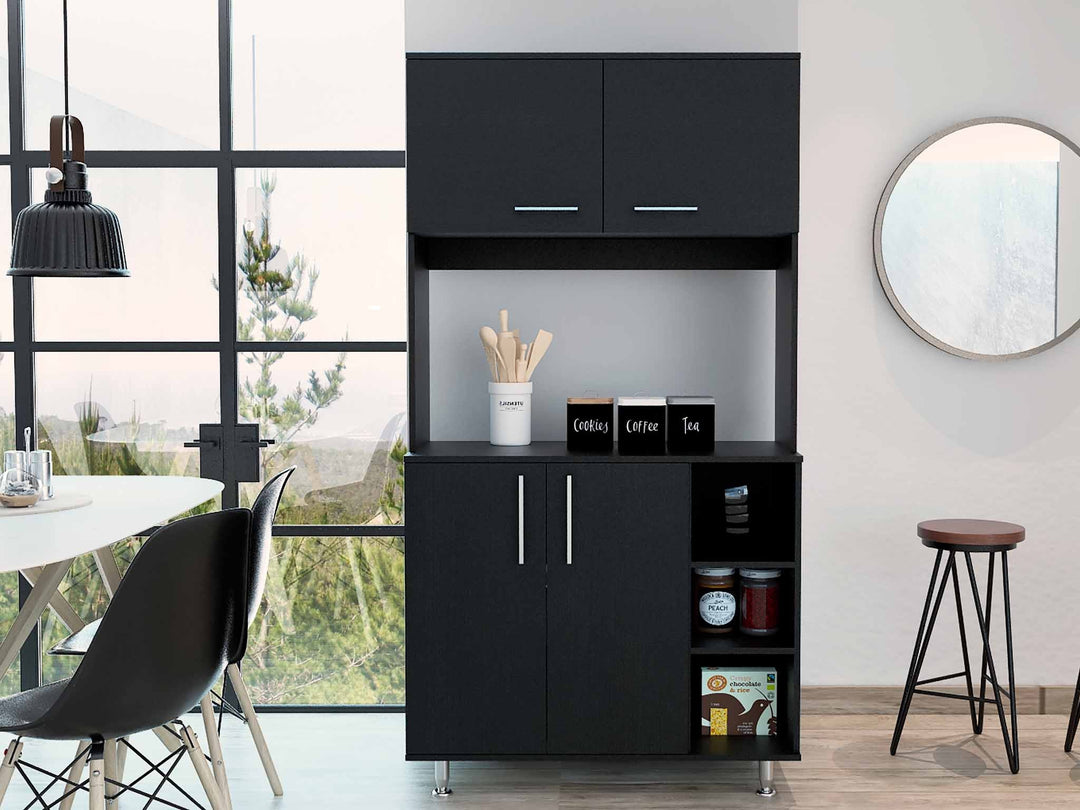 Modern Black Kitchen Cabinet with Two Storage Shelves