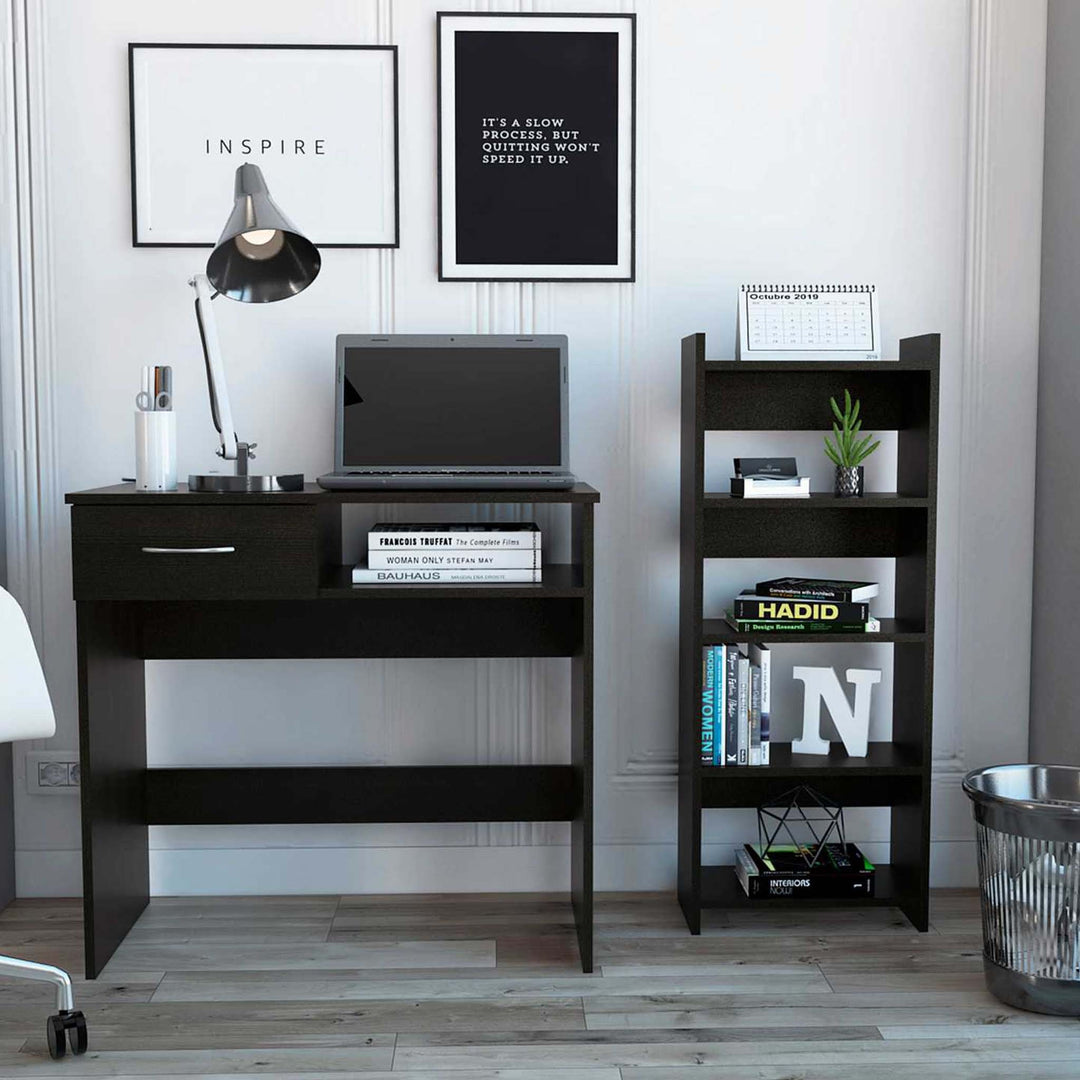 Mod Black Desk and Bookshelf Set