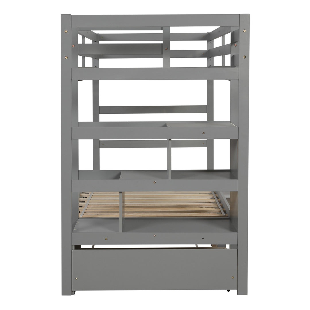 Gray Twin Over Twin Contemporary Bunk Bed With Stairs