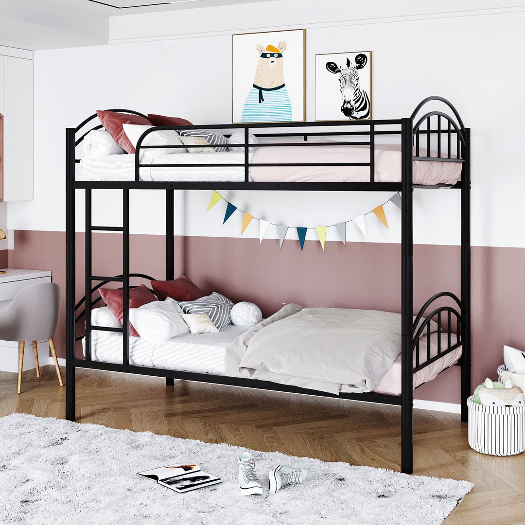 Black Modern Classic Twin Over Twin Metal Bunk Bed