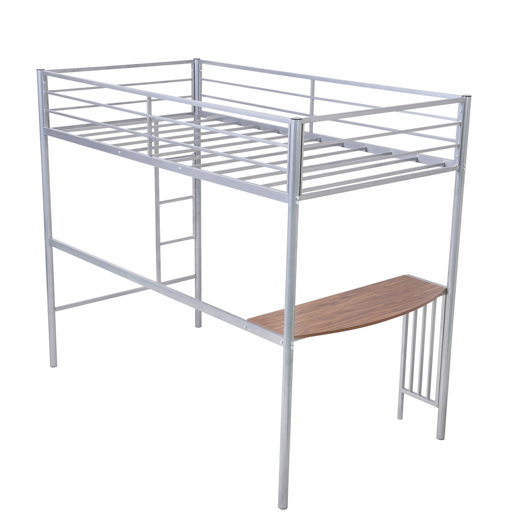 Silver Metal Twin Size Loft Bed with Desk