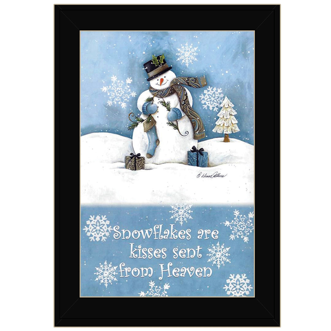 Snowflakes are Kisses Black Framed Print Snowman Wall Art